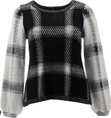 DG2 by Diane Gilman Plaid Lantern-Sleeve Jacquard Sweater