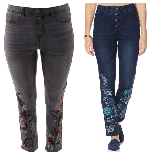 DG2 by Diane Gilman Pull-On Floral Appliqué Skinny Jean.