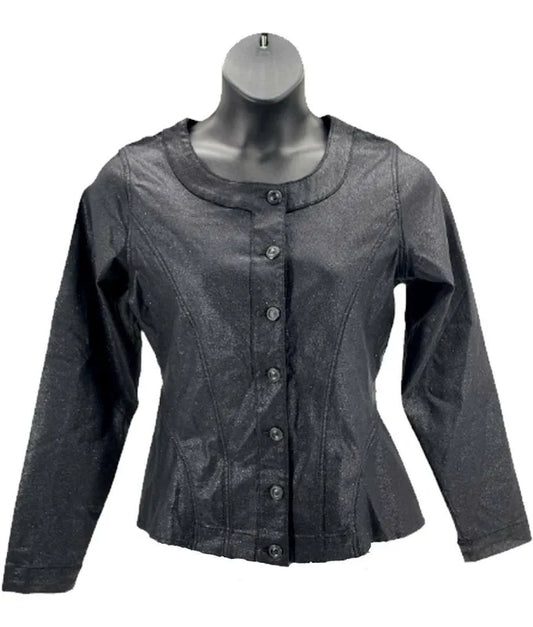 DG2 Diane Gilman Sparkle Denim Collarless Peplum Jacket Women’s