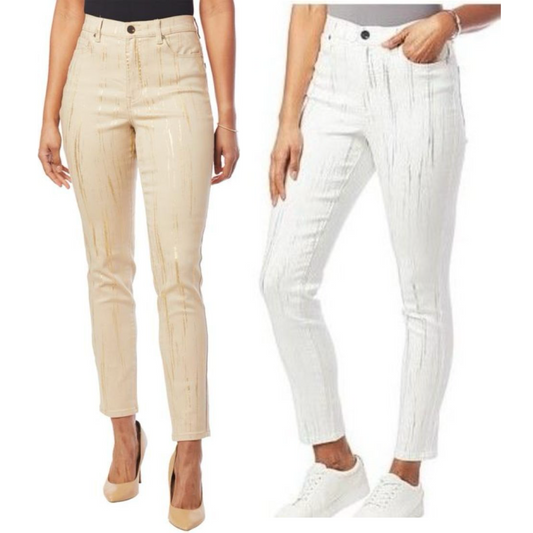 DG2 by Diane Gilman Stretch Foil-Printed Skinny Jean Women’s New Item