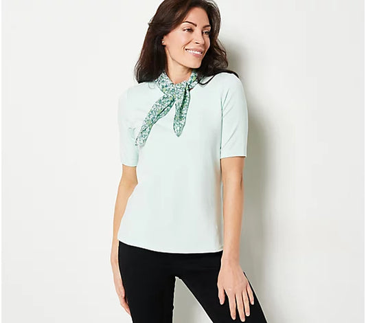 Isaac Mizrahi Live! Crew-Neck Top w/Printed Detachable Scarf 5X