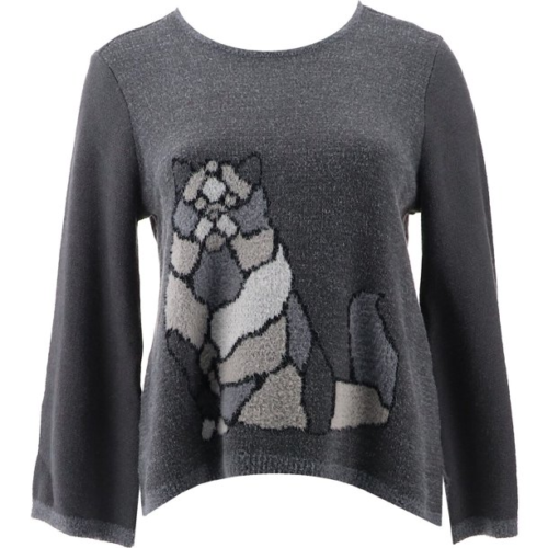 DG2 Diane Gilman Women’s Faux Mink Animal Swing Sweater- Grey Cat Size XS