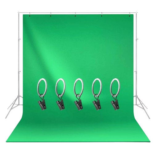 8” Studio continuous light kit Ready for Umbrella / 2-way Use Boom Stand:  Convertible between Regular  Tripod and Boom Stand / 33 inch Gold Color Umbrella / 6 x 9 feet Green Screen with Ring Clip for Crossbar Hanging / Lighting Bulb