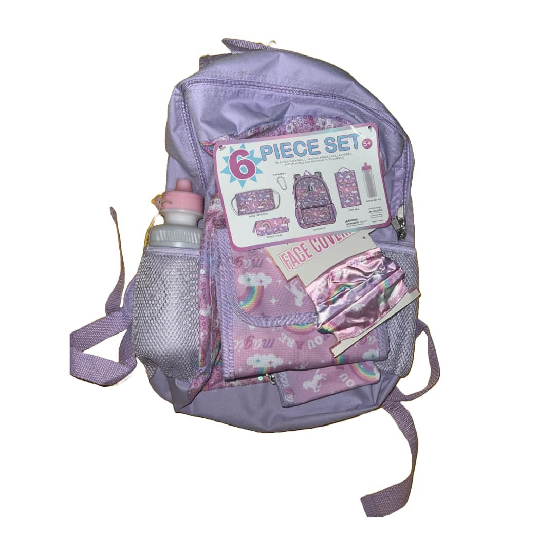 Backpack Set for Girls, 16 inch, 6 Pieces - Includes Foldable Lunch Unicorn