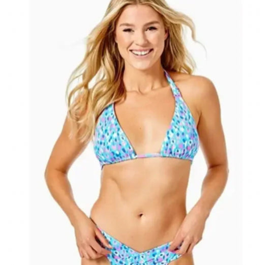 Lilly Pulitzer Flavie Bikini Swim Top Blue Ibiza Hottie Dottie Swim  Size 2