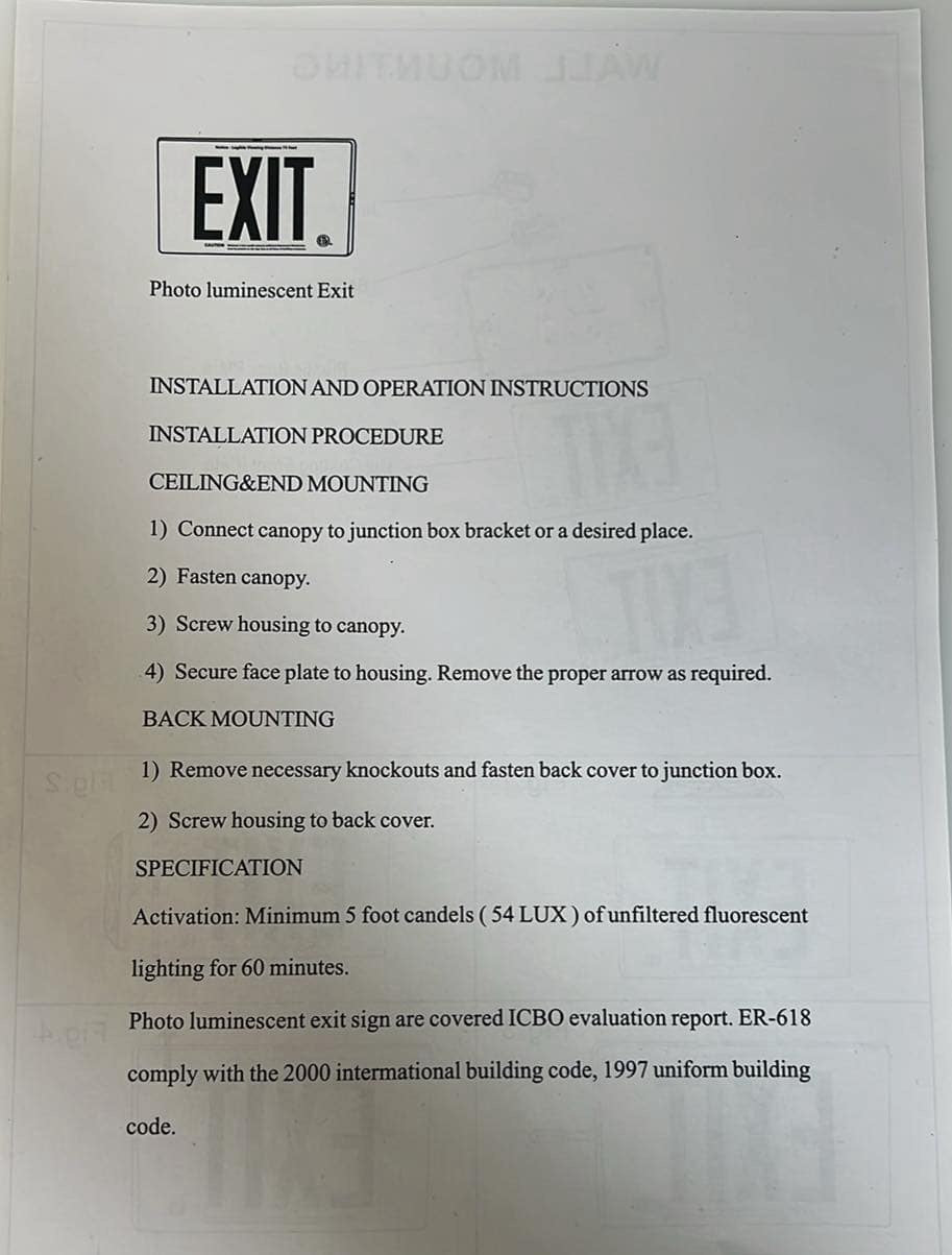 (Pack Of 2 )Heavy duty photoluminescent Exit Sign Green No Electric , No light bulb needed