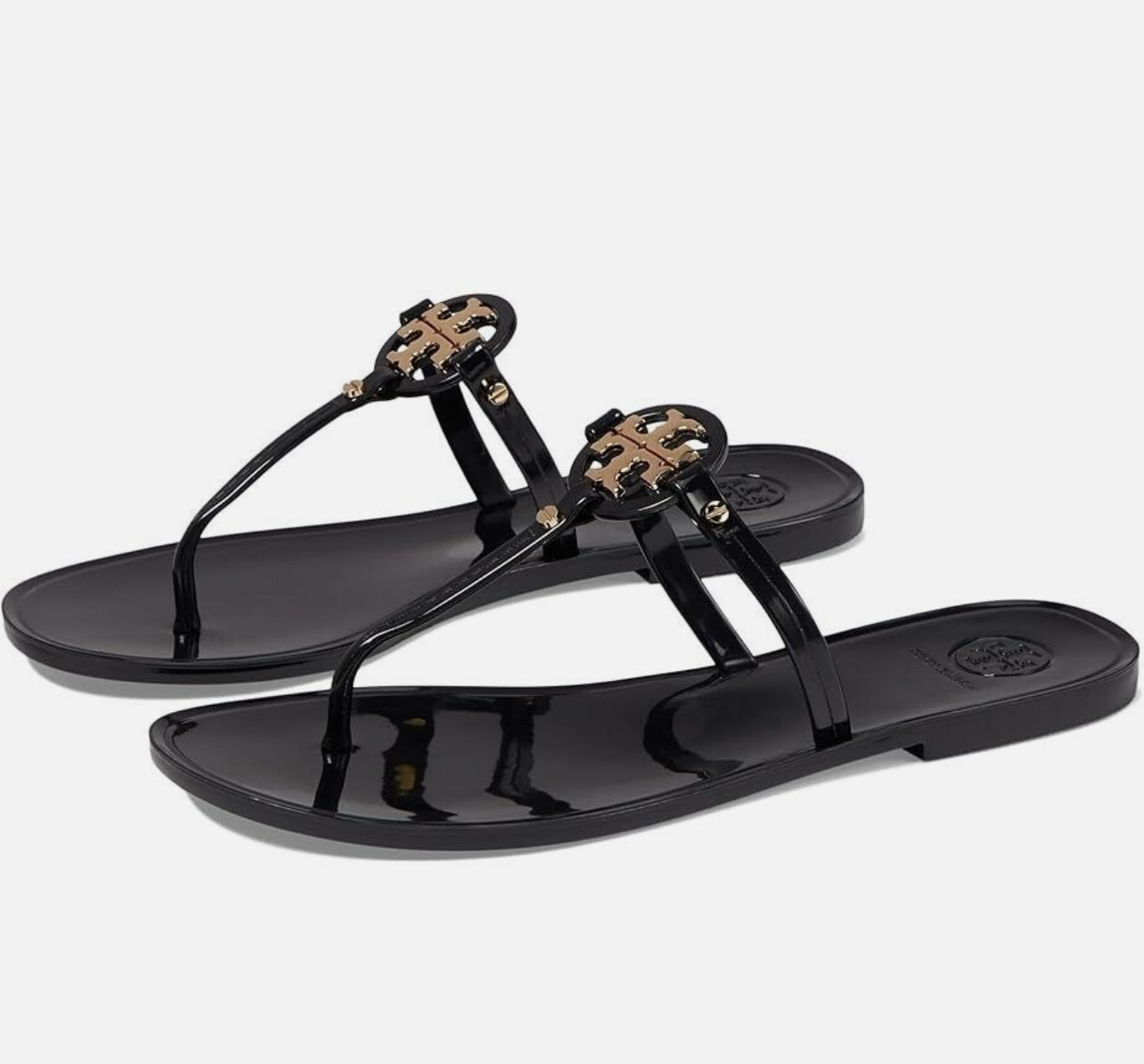 Tory Burch Ladies' Size 7 Mini Miller Sandal Flat Thong-TPU Black Gold 9296