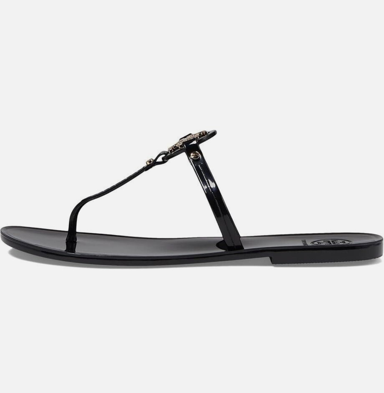 Tory Burch Ladies' Size 7 Mini Miller Sandal Flat Thong-TPU Black Gold 9296