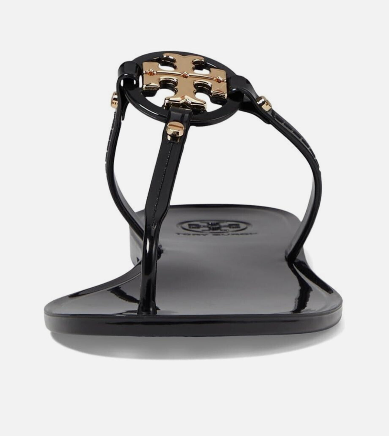 Tory Burch Ladies' Size 7 Mini Miller Sandal Flat Thong-TPU Black Gold 9296