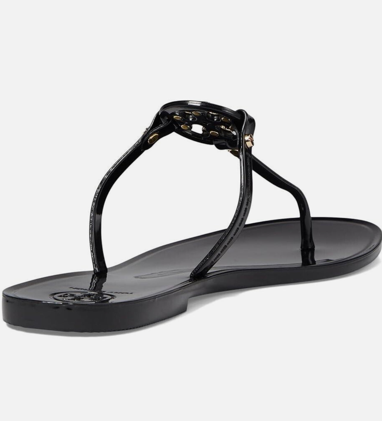Tory Burch Ladies' Size 7 Mini Miller Sandal Flat Thong-TPU Black Gold 9296