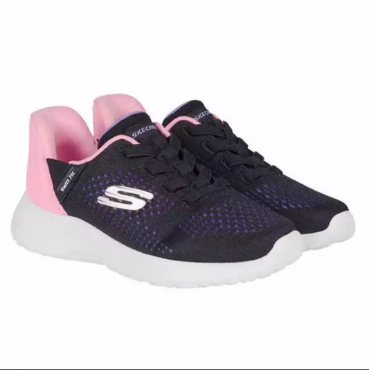 New Skechers Kids' Boys Girls Hands Free Swift Fit Sneaker Black/Pink Size 2