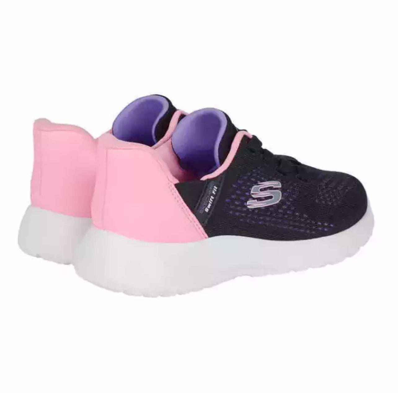 New Skechers Kids' Boys Girls Hands Free Swift Fit Sneaker Black/Pink Size 2