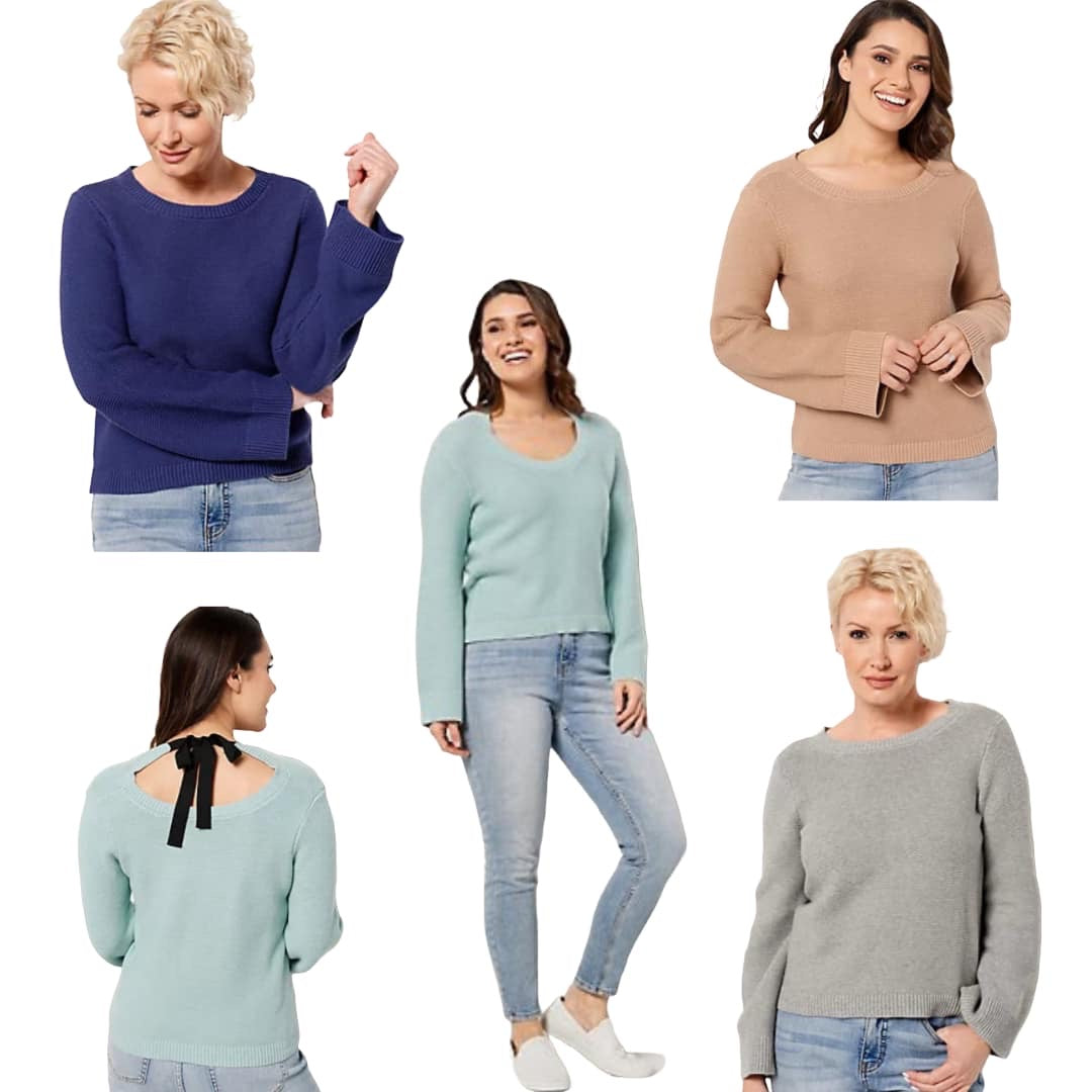 Candace Cameron Women’s Bure Novelty Stitch Sweater with Ribbon Back