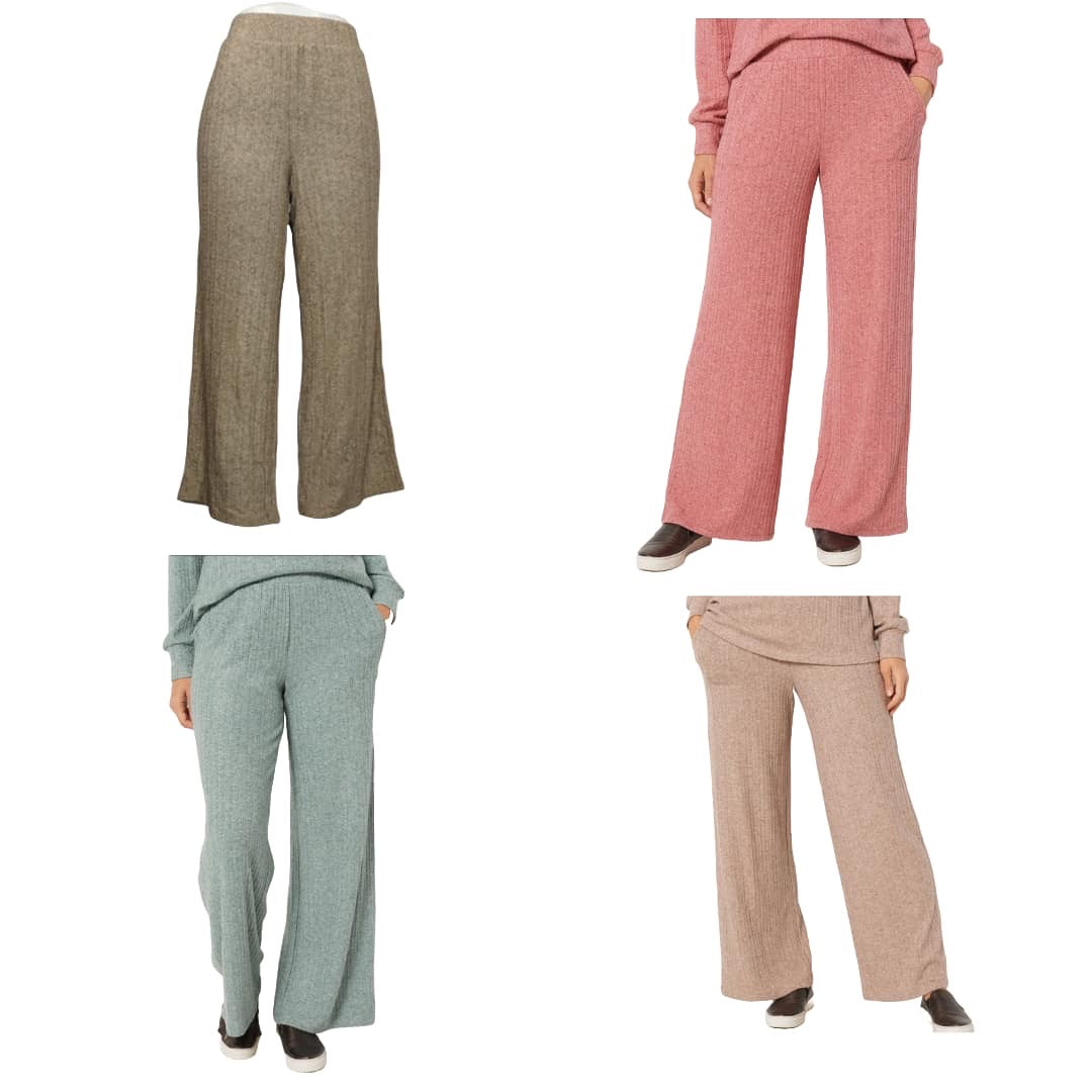 AnyBody Brushed Sweater Rib Wide Leg Pants Women's