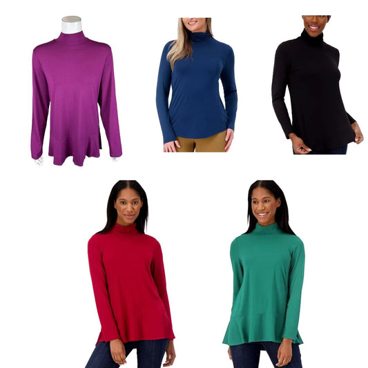Susan Graver Weekend Cool Touch Mock Neck Long Slv Multi Colors
