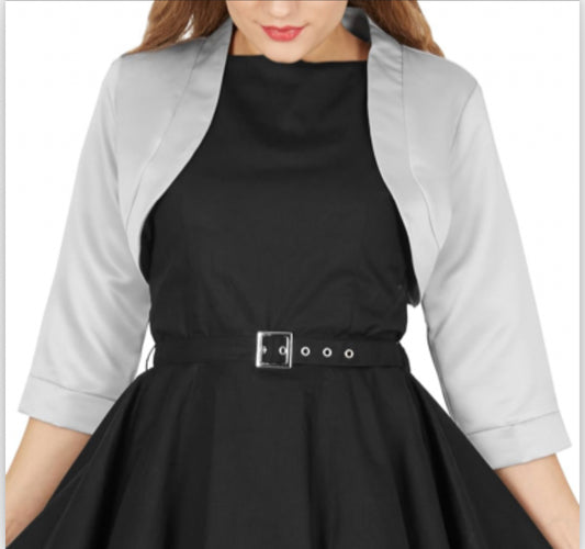 BlackButterfly Satin Bolero Shrug - Half Sleeve  / Silver