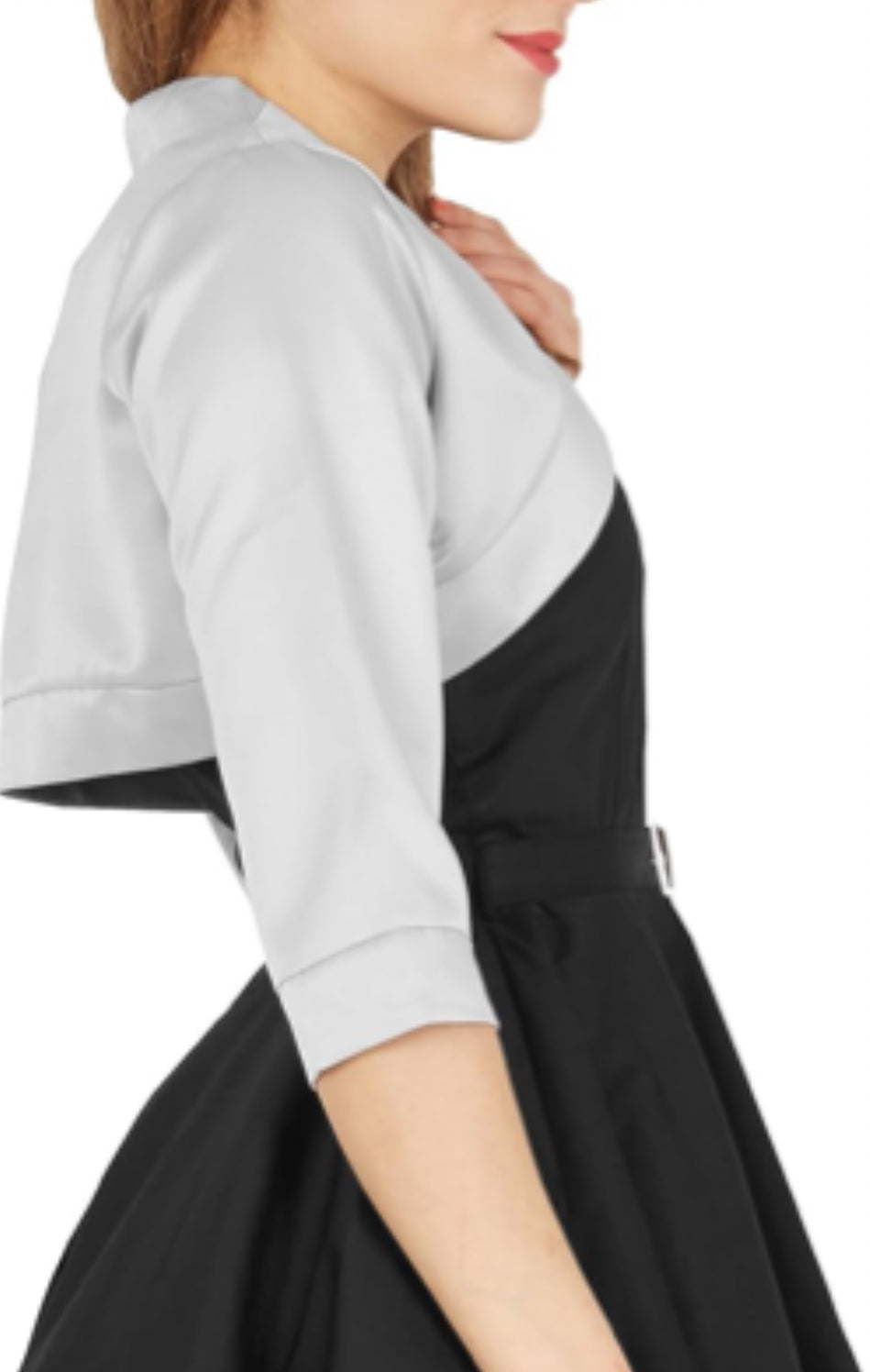 BlackButterfly Satin Bolero Shrug - Half Sleeve  / Silver