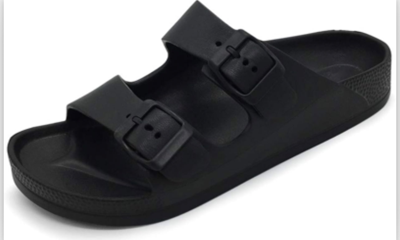 FUNKYMONKEY Women's Comfort Slides Double Buckle Adjustable EVA Flat Sandals Size 8