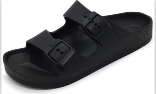 FUNKYMONKEY Women's Comfort Slides Double Buckle Adjustable EVA Flat Sandals Size 8