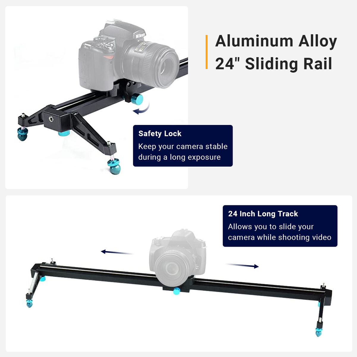 LS 24" Camera Slider, Dolly Video Camera Track Motion Stabilizer, Photography RED