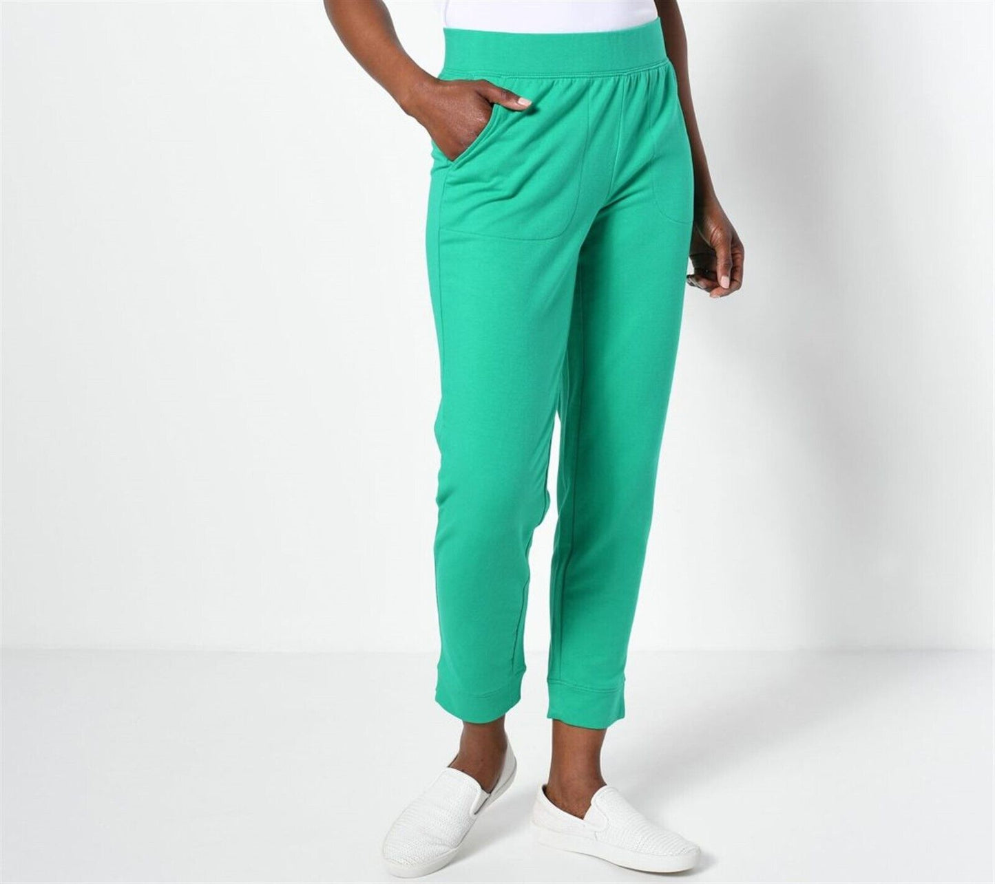 Sport Savvy Women's Tall French Terry Straight Leg Ankle Pant Jade