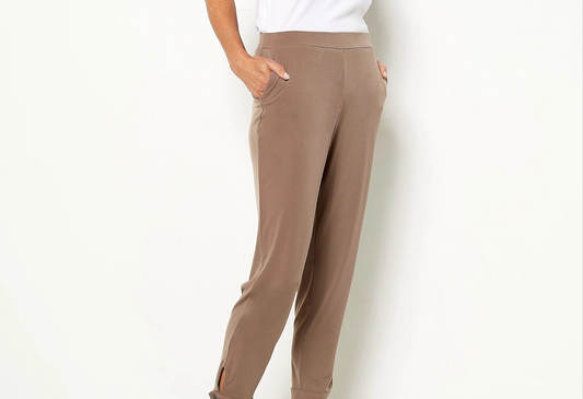 Every Day Susan Graver Women's Liquid Knit Jogger Brown Beige