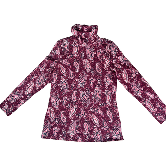 Denim& Co Printed Perfect Jersey Turtleneck Top Purple Red  XXS NEW A460365