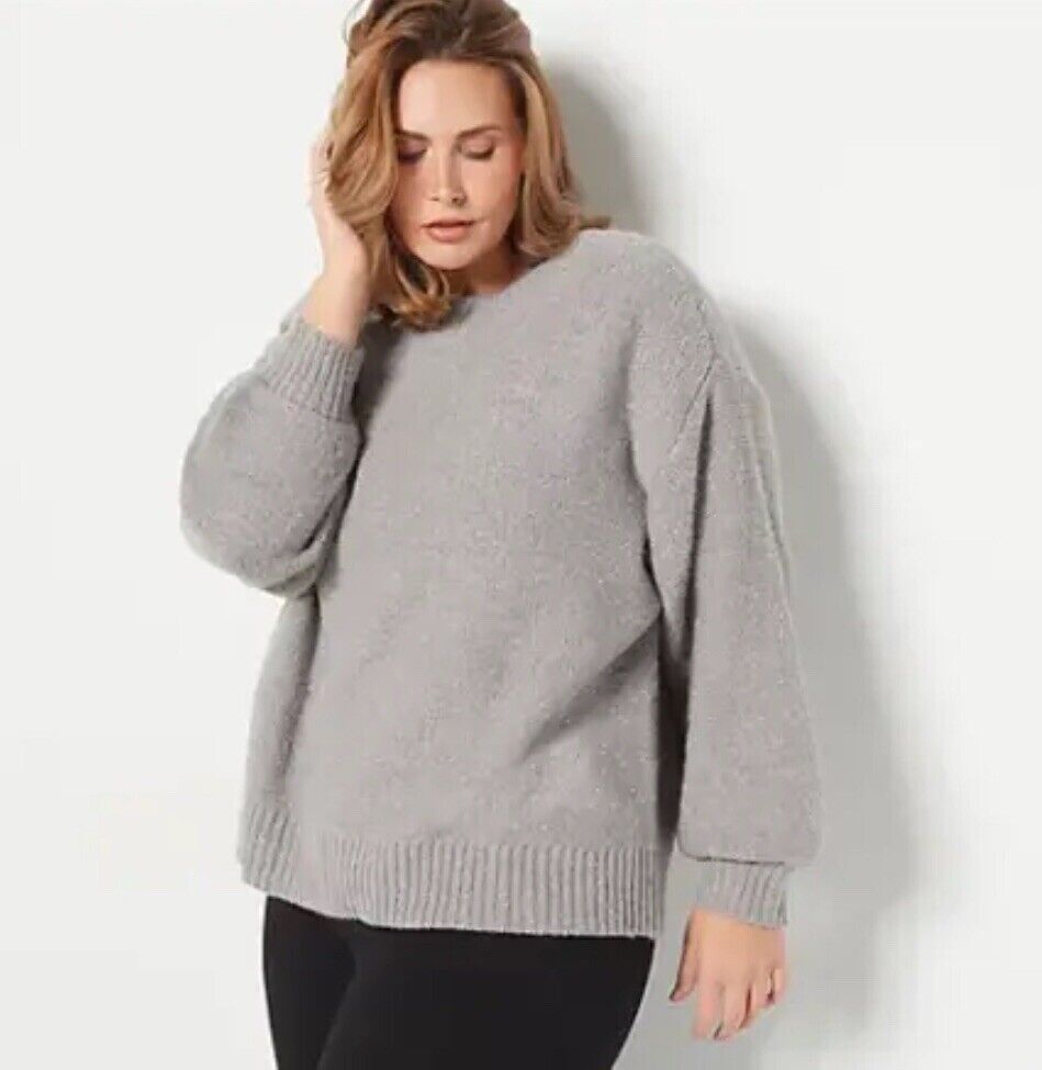 Girl With Curves Lurex Metallic Sweater Soft Grey