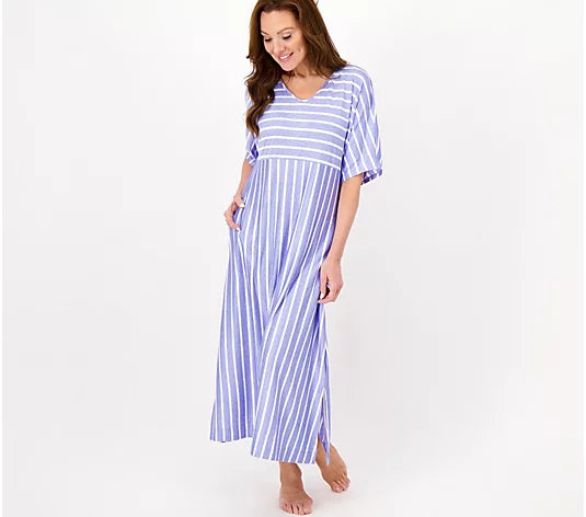 Carole Hochman Petite Luxe Jersey Striped Caftan