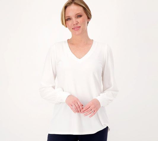 Dennis Basso Italia Women's Knit A- Line Blouson Sleeve Top Ivory