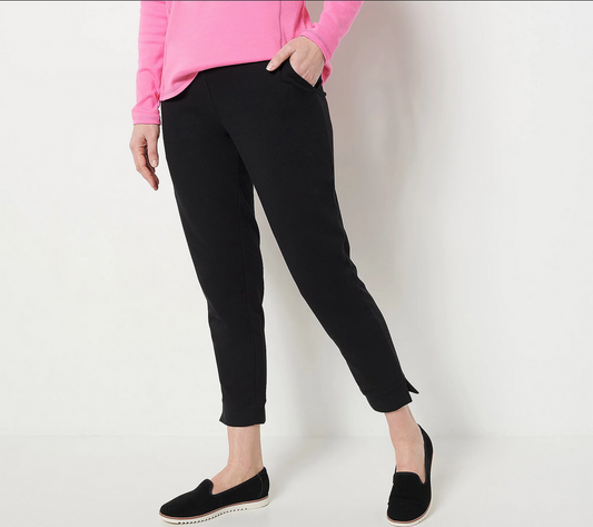 Sport Savvy Women's Tall French Terry Straight Leg Ankle Pant Black