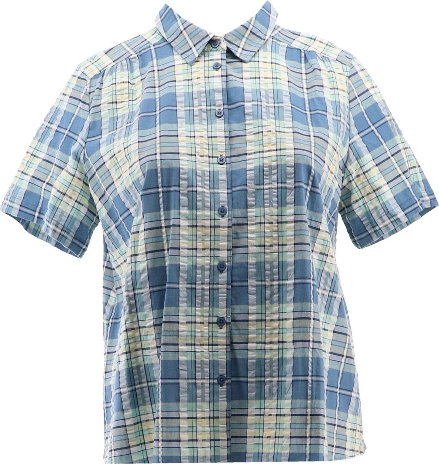 Denim & Co. Plaid Seersucker Short-Sleeve Women's Shirt