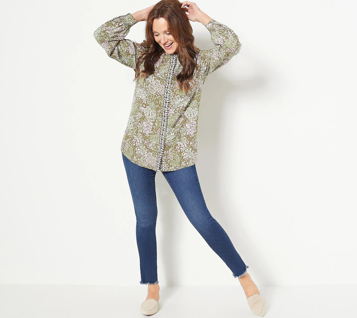 Isaac Mizrahi Live! Mixed Print Stretch Crepe women's Blouse