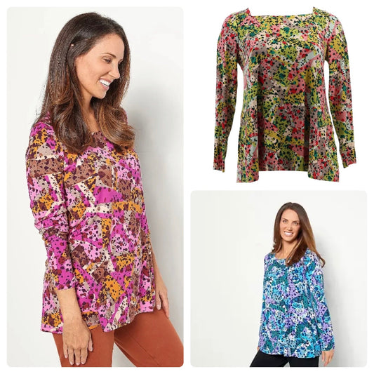 LOGO by Lori Goldstein Women’s Rayon 230 Square Neck Printed Top
