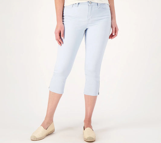 Laurie Felt Women’s Wave Denim 5-Pocket Capri with Zipper Detail- Sky Blue