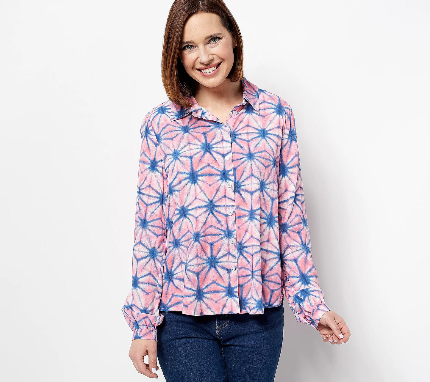 Denim & Co. Printed Button-Front Soft Women's Shirt