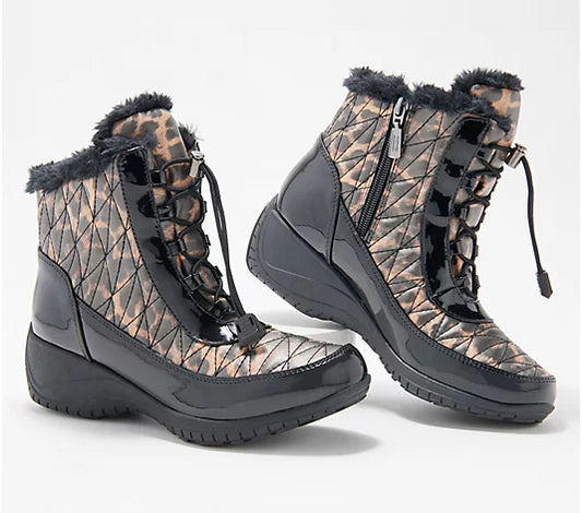 Khombu Women’s Waterproof Winter Ankle Snow Boots Molly- Leopard