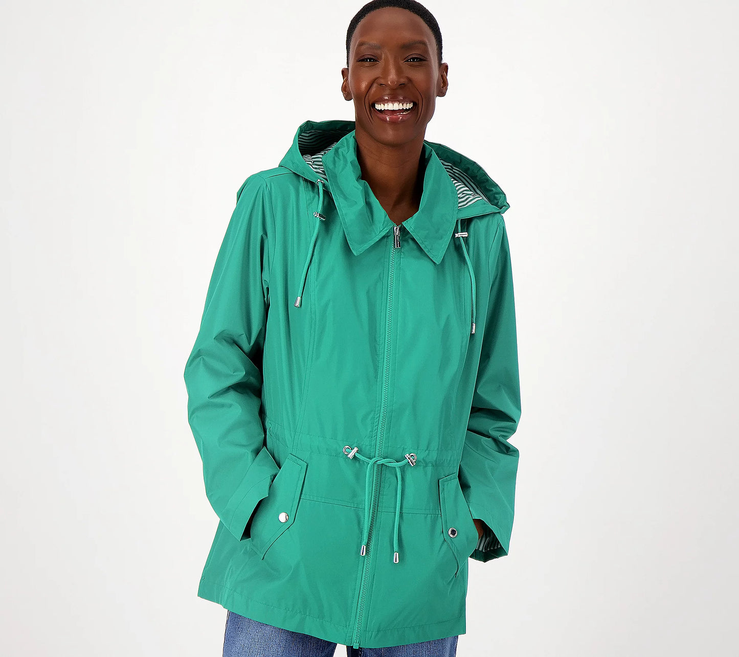 Susan Graver Women’s Water Resistant Zip Front Jacket with Stripe Lining