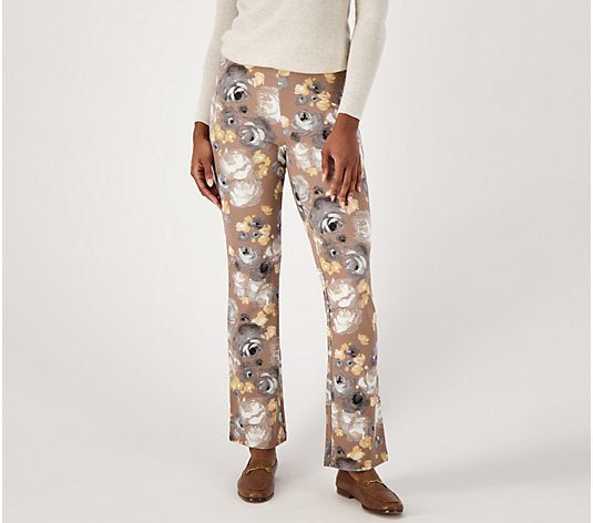 Isaac Mizrahi Live! Women’s Tall Printed Pebble Knit Baby Bell Pant- Mushroom