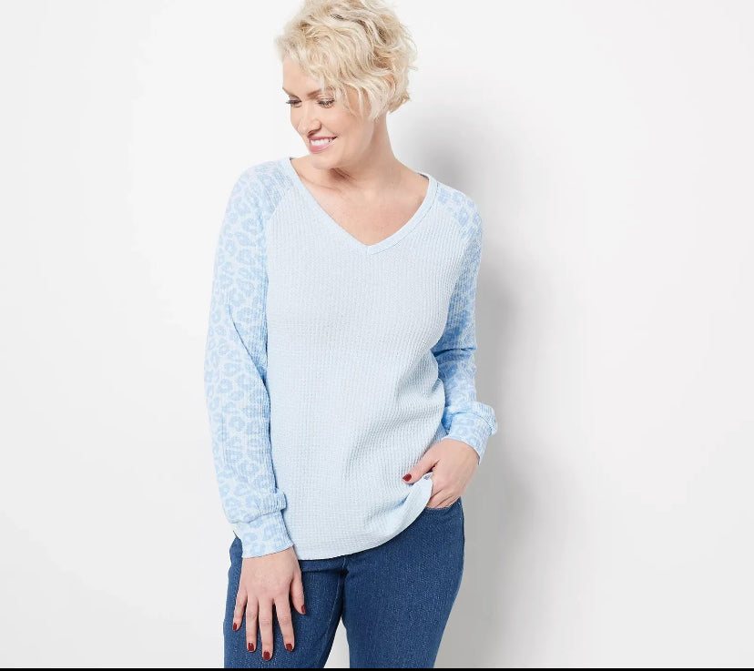 Belle by Kim Gravel Women’s Waffle Raglan Sleeve Top Shirt