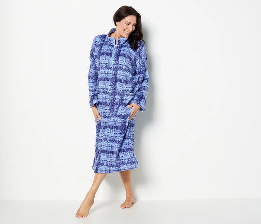 Stan Herman Women’s Plush Boucle Plaid Cuddler with Blanket Stitching- One Size