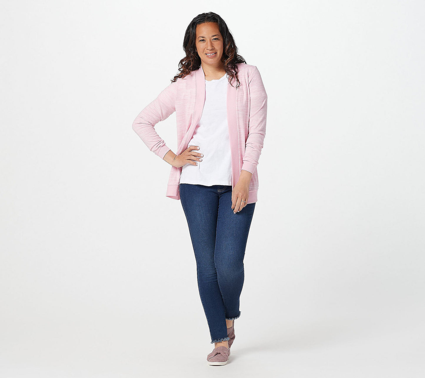 MUK LUKS Women’s Butter Knit Open Front Cardigan with Rib Trim Detail