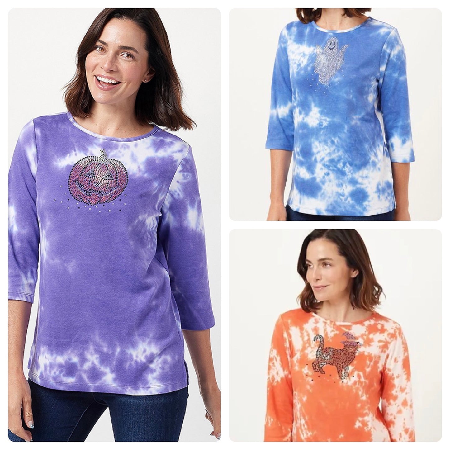 Quacker Factory Women’s Sparkle & Shine Motifs Tie-Dye Top Purple