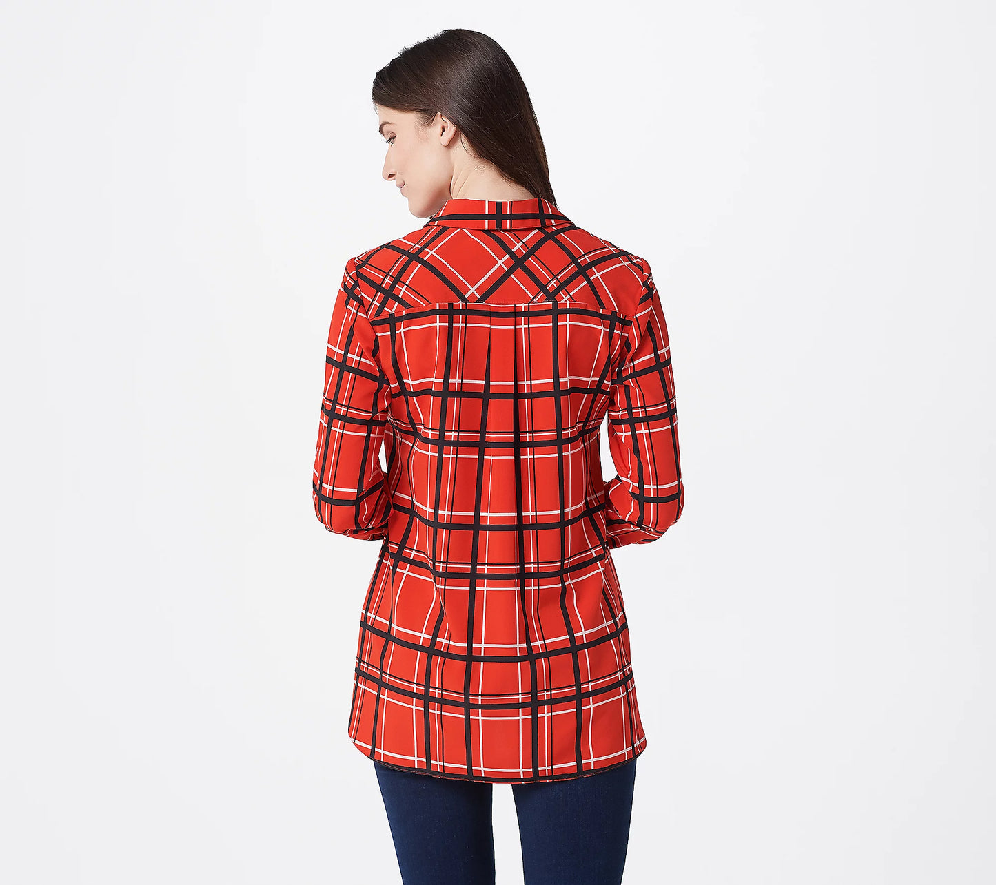 Susan Graver Women’s Printed Stretch Woven Button Front Tunic Shirt