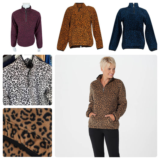 Susan Graver Weekend Printed Polar Fleece 3/4-Zip Pullover Women's Top