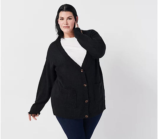 All Worthy Women’s Hunter McGrady Boyfriend Cardigan- Black