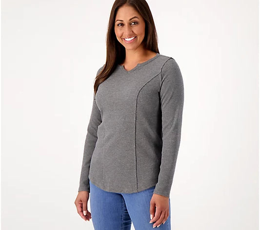 Belle by Kim Gravel Women’s Baby Waffle Raw Edge Seamed Top