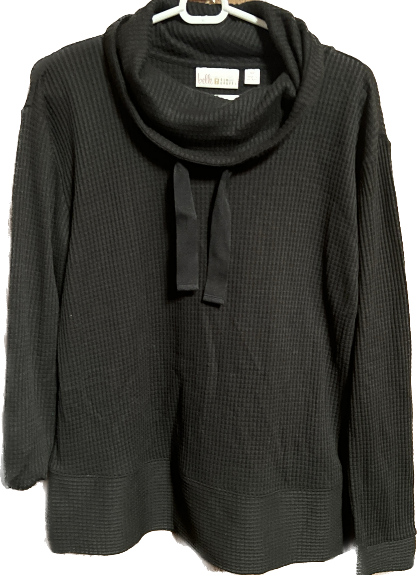 Belle by Kim Gravel Women’s Camo/Solid Waffle Knit Cowl Neck Top