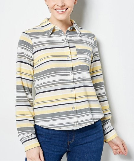 Denim & Co. Printed Heavenly Jersey Button Front Top