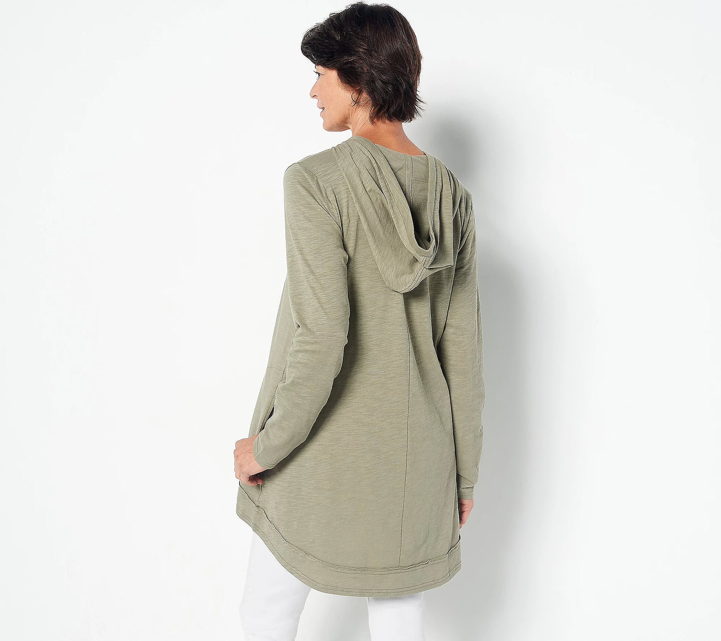 LOGO by Lori Goldstein Women’s Hooded Top with Hi-Low Hem and Back Slit